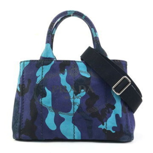 Prada Canapa Canvas Shoulder Bag Navy Blue Black - Picture 1 of 5